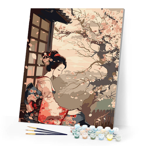 Paint by numbers kit Vintage Kimono Lady and Sakura Figured'Art