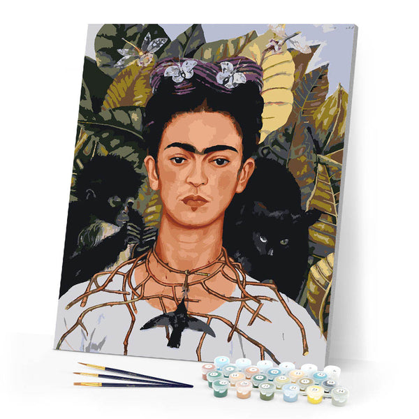 Paint by numbers kit for adults Frida - Self Portrait with Thorn Necklace and Hummingbird Figured'Art