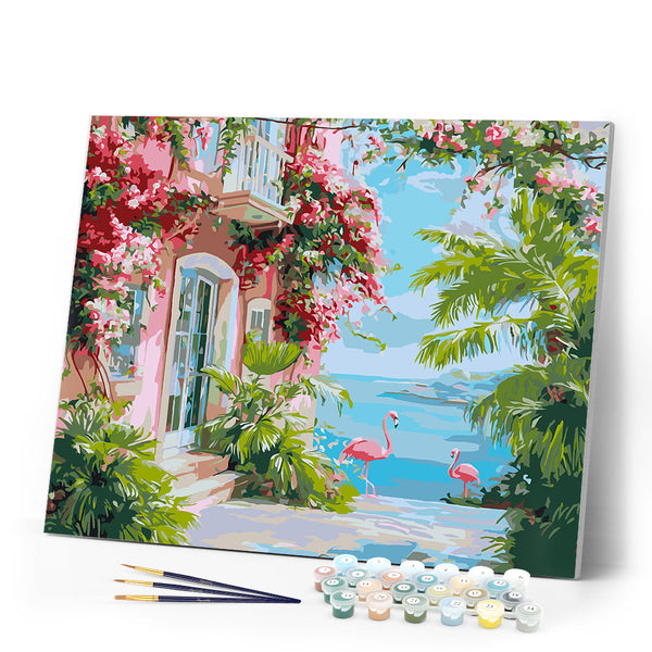 Paint by numbers kit for adults Seaside Pink Villa Figured'Art
