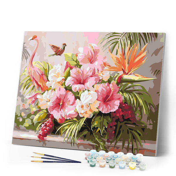 Paint by numbers kit Hibiscus and Flamingo Figured'Art