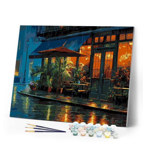 Paint by numbers kit Rainy Cafe Corner Figured'Art