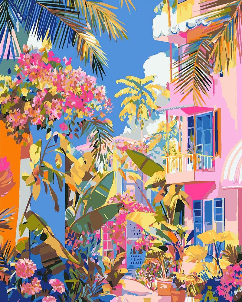 Paint by Numbers for adults - Tropical Neighborhood – Figured'Art