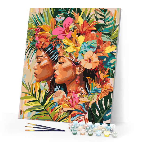 Paint by numbers kit for adults Tropical Sisters Figured'Art