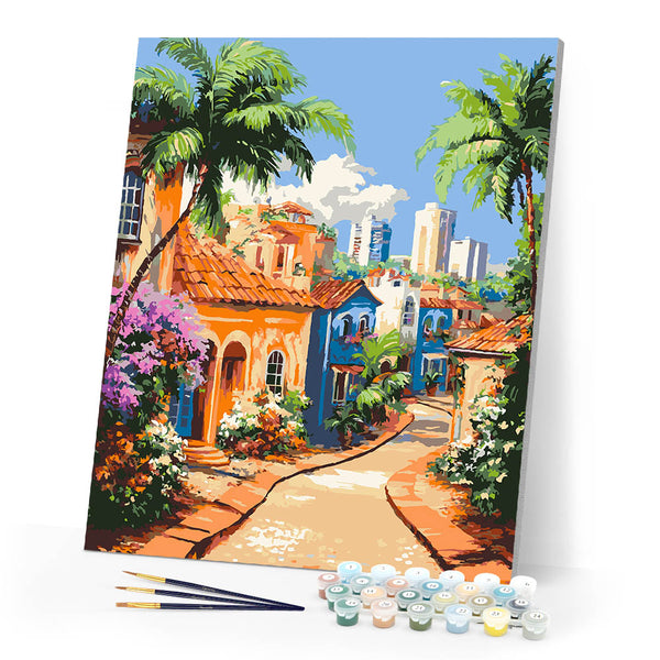 Paint by numbers kit Tropical Hillside Town Figured'Art
