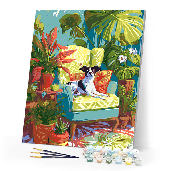 Paint by numbers kit Plant Corner with Dog Figured'Art