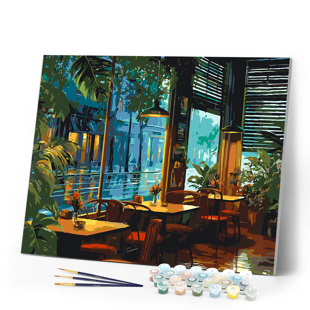 Paint by numbers kit Rainy Day Cafe Figured'Art