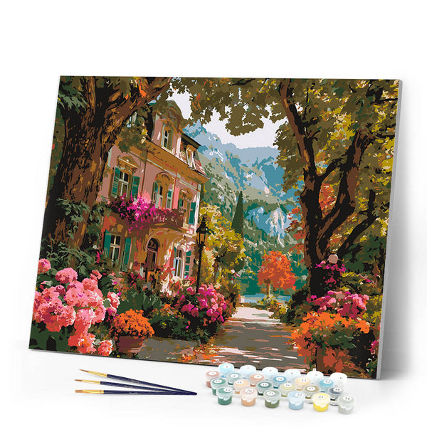 Paint by numbers kit Lakeside Villa in Bloom Figured'Art