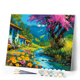 Paint by numbers kit Colorful Village Stream Figured'Art