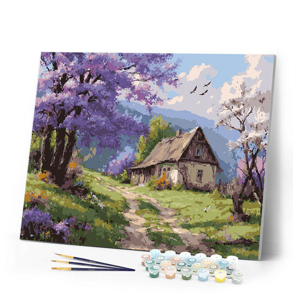 Paint by numbers kit Cottage on Jacaranda Way Figured'Art