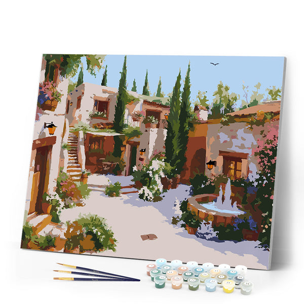 Paint by numbers kit White Villa Courtyard Figured'Art