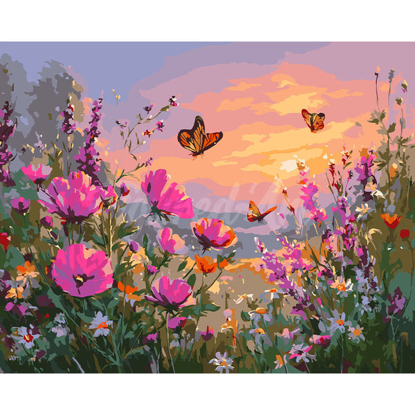 Sunset Among Wildflowers
