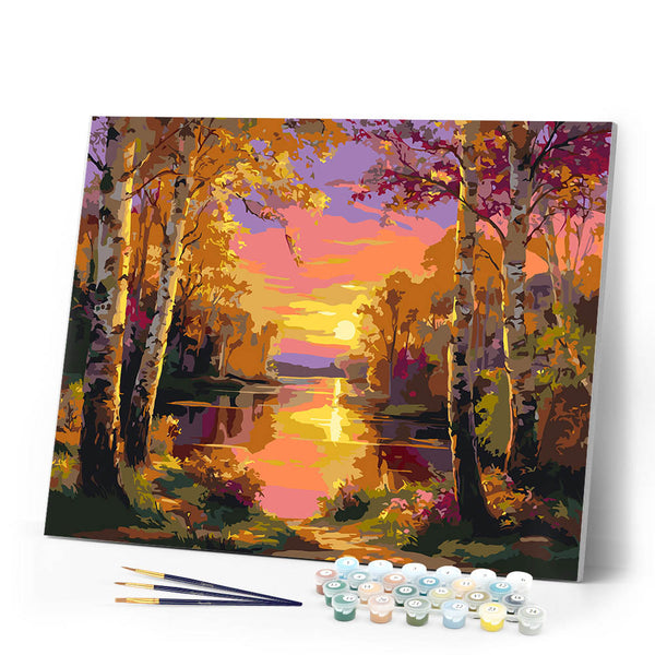 Paint by numbers kit Radiant Birch Lake Figured'Art