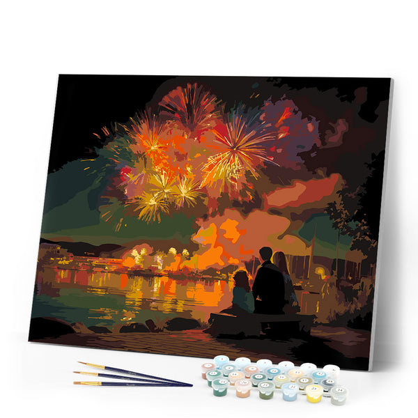 Paint by numbers kit Family and Fireworks Figured'Art
