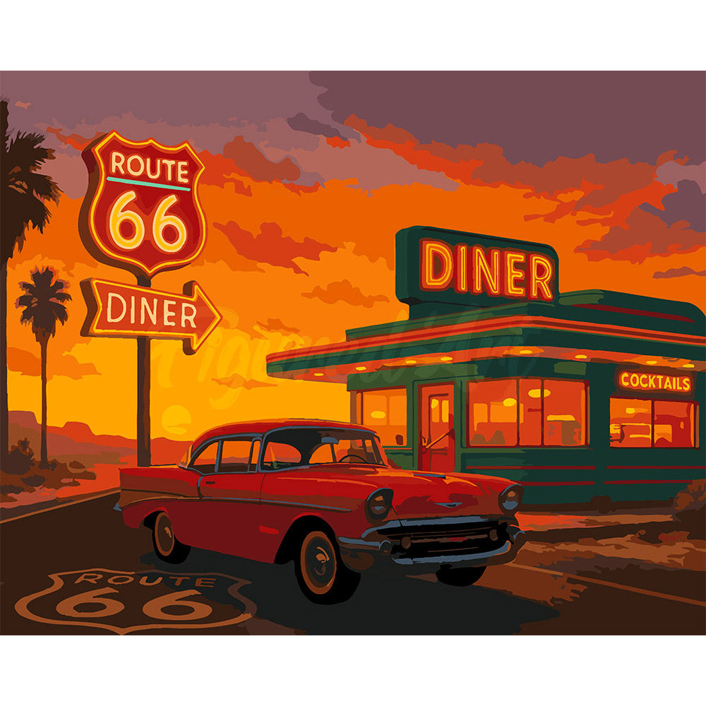 Paint by Numbers for adults - The Diner and Vintage Car – Figured'Art