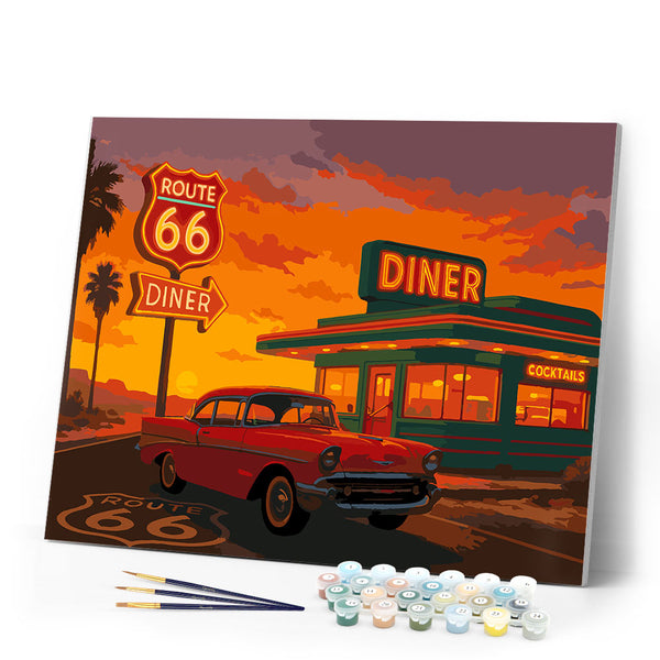 Paint by numbers kit The Diner and Vintage Car Figured'Art