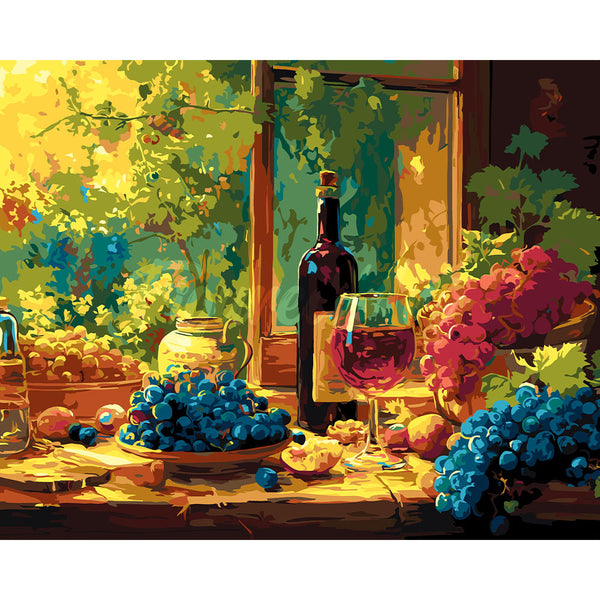 Wine Bottle and Grapes