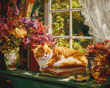 Load image into Gallery viewer, Paint by numbers kit Cozy Window with Cat Figured'Art