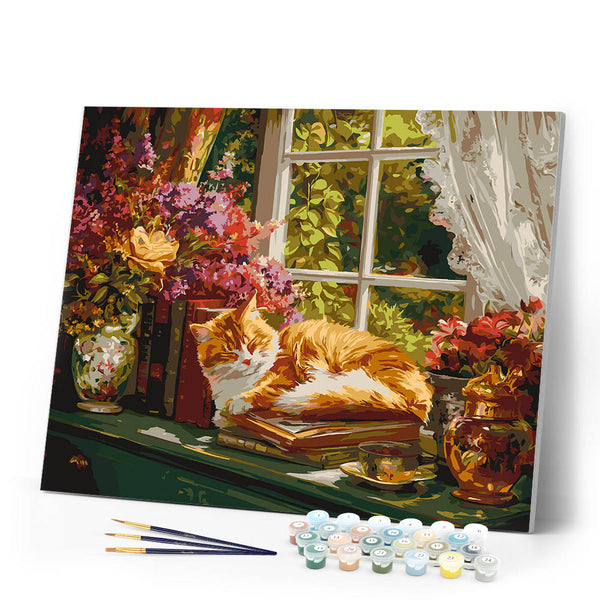 Paint by numbers kit Cozy Window with Cat Figured'Art