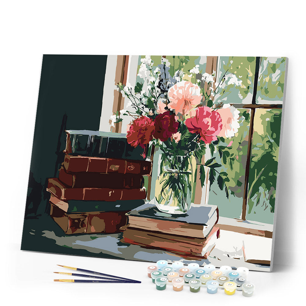 Paint by numbers kit Vintage Books and Blooms Figured'Art
