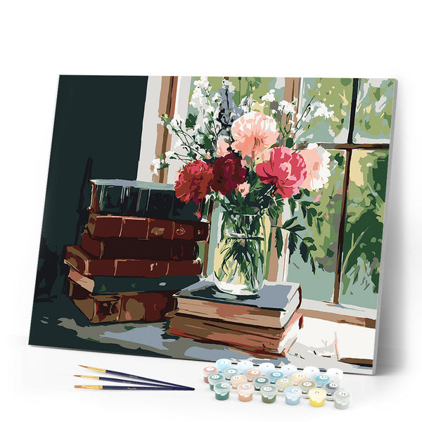 Paint by numbers kit Vintage Books and Blooms Figured'Art