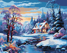 Load image into Gallery viewer, Paint by numbers kit Winter River Cottage Figured'Art