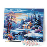 Paint by numbers kit Winter River Cottage Figured'Art