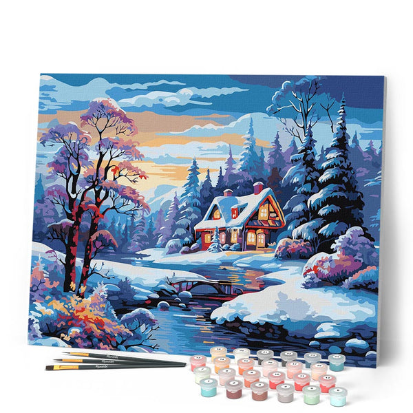 Paint by numbers kit Winter River Cottage Figured'Art