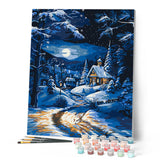 Paint by numbers kit Moonlight Winter Cottage Figured'Art