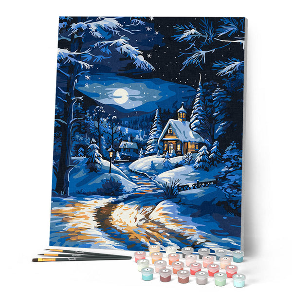Paint by numbers kit Moonlight Winter Cottage Figured'Art