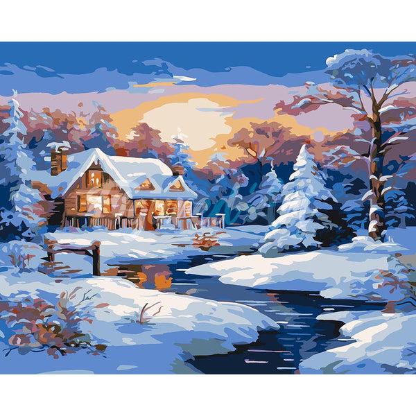 Sunset Winter Cabin