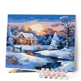 Paint by numbers kit Sunset Winter Cabin Figured'Art