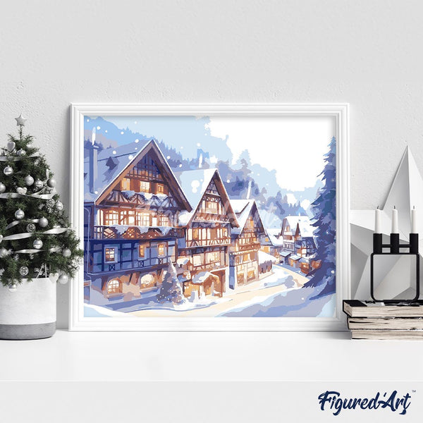Snowy Village in Watercolor