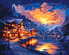 Load image into Gallery viewer, Paint by numbers kit for adults Glowing Lakeside Village Figured'Art