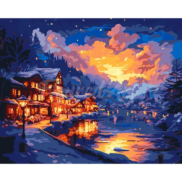 Glowing Lakeside Village