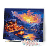 Paint by numbers kit for adults Glowing Lakeside Village Figured'Art