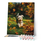 Paint by numbers kit for adults Joyful Pup in Fall Figured'Art