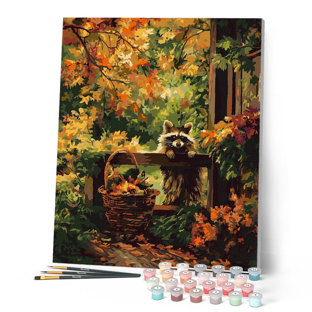 Paint by numbers kit Cute Raccoon in Fall Figured'Art