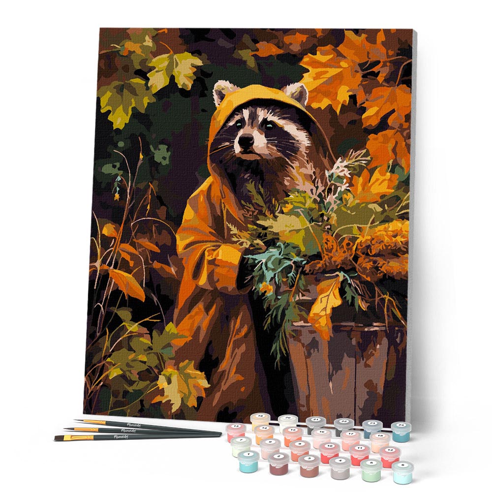 Paint by numbers kit Raccoon in Raincoat Figured'Art