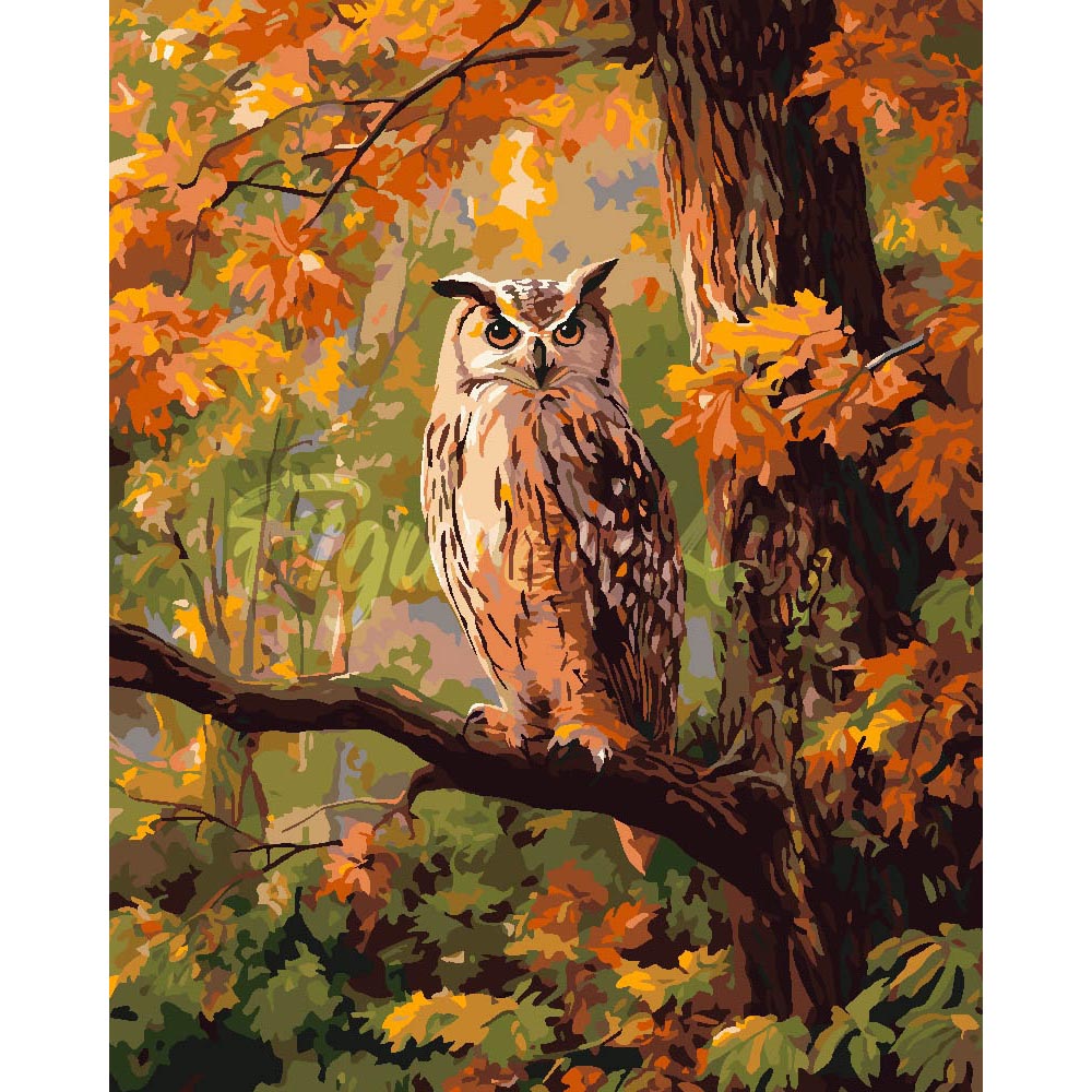 Owl Among Golden Leaves