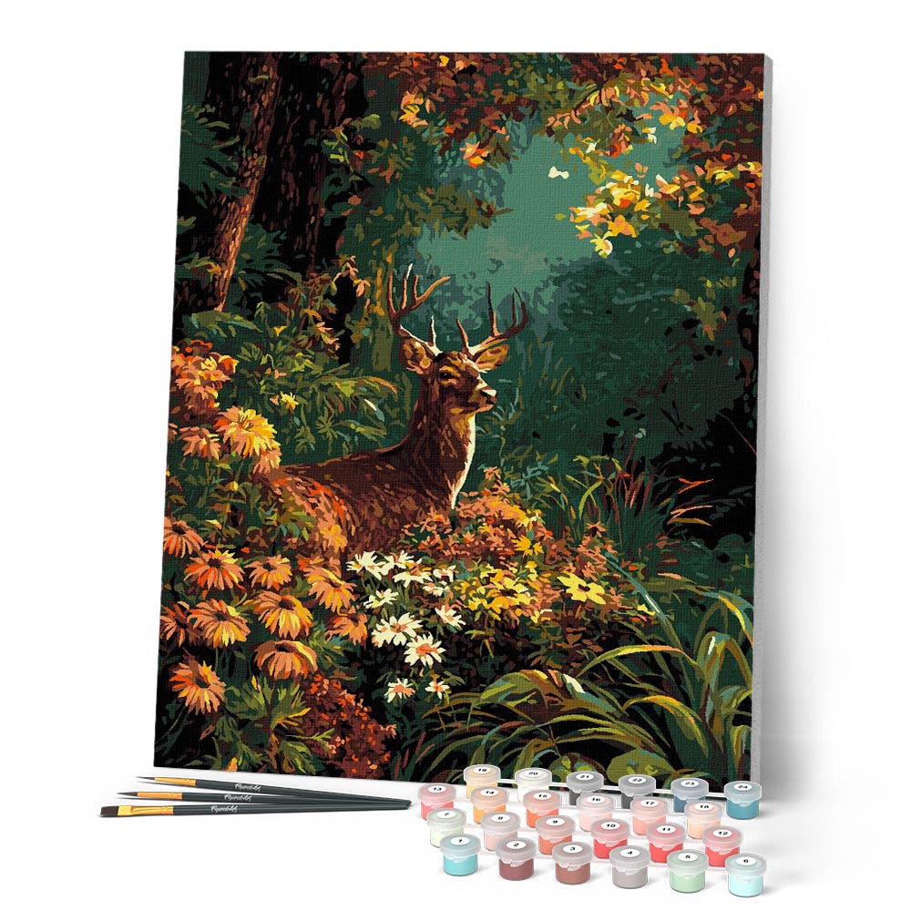 Paint by numbers kit Deer Among Fall Blooms Figured'Art