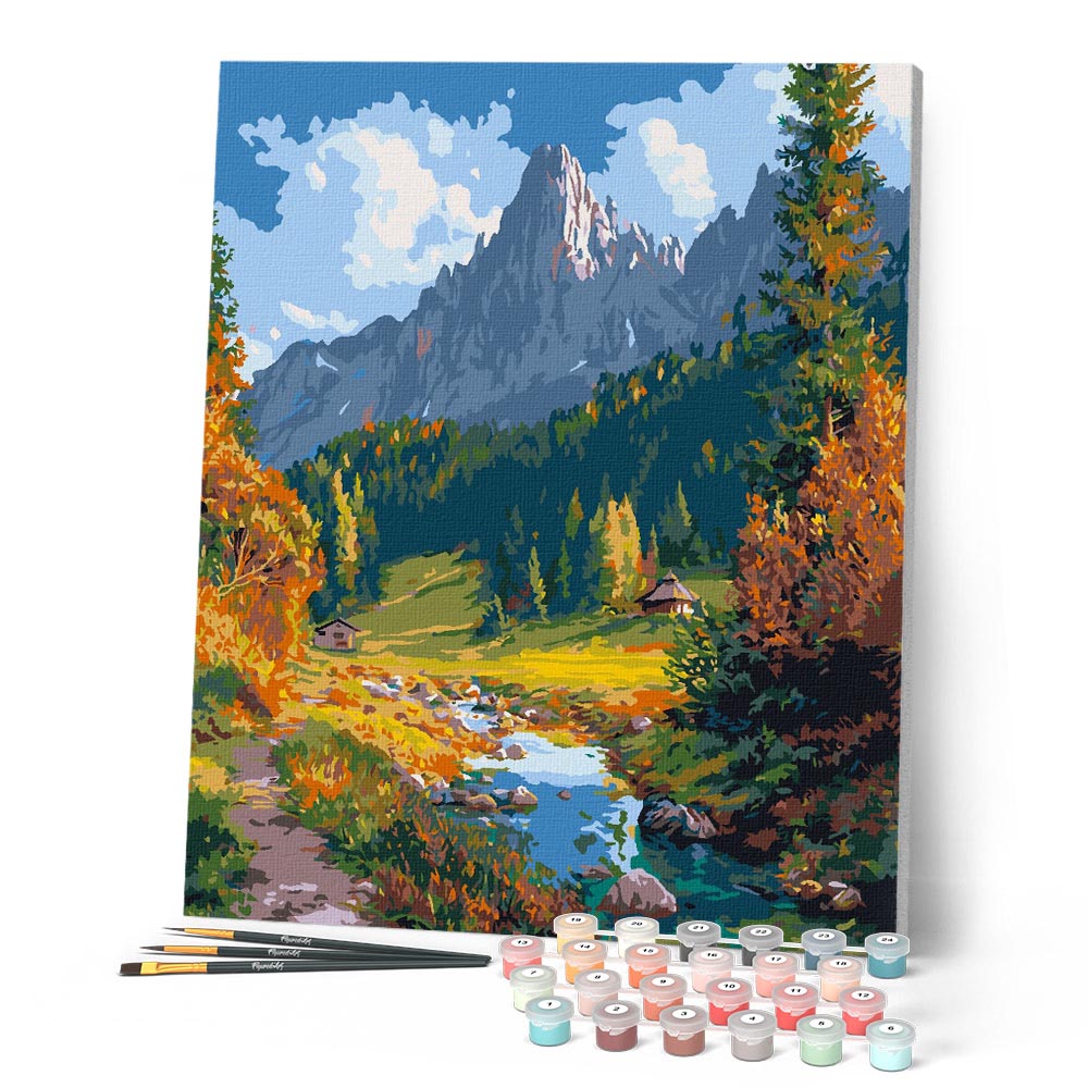 Paint by numbers kit Fall Stream in Alps Figured'Art
