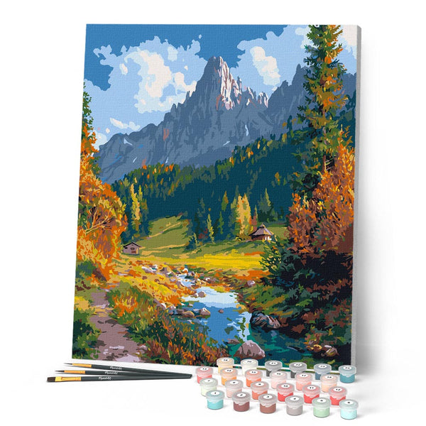 Paint by numbers kit Fall Stream in Alps Figured'Art
