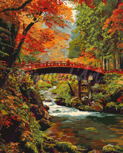 Load image into Gallery viewer, Paint by numbers kit Red Bridge in Japan in Fall Figured'Art