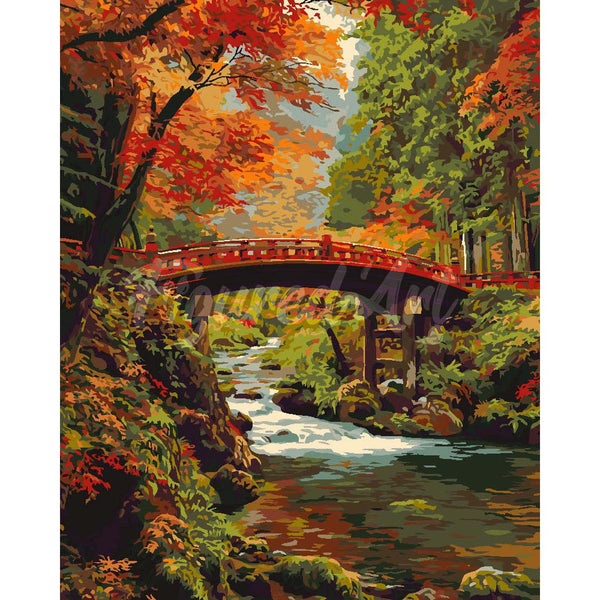 Red Bridge in Japan in Fall