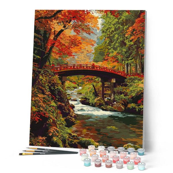 Paint by numbers kit Red Bridge in Japan in Fall Figured'Art