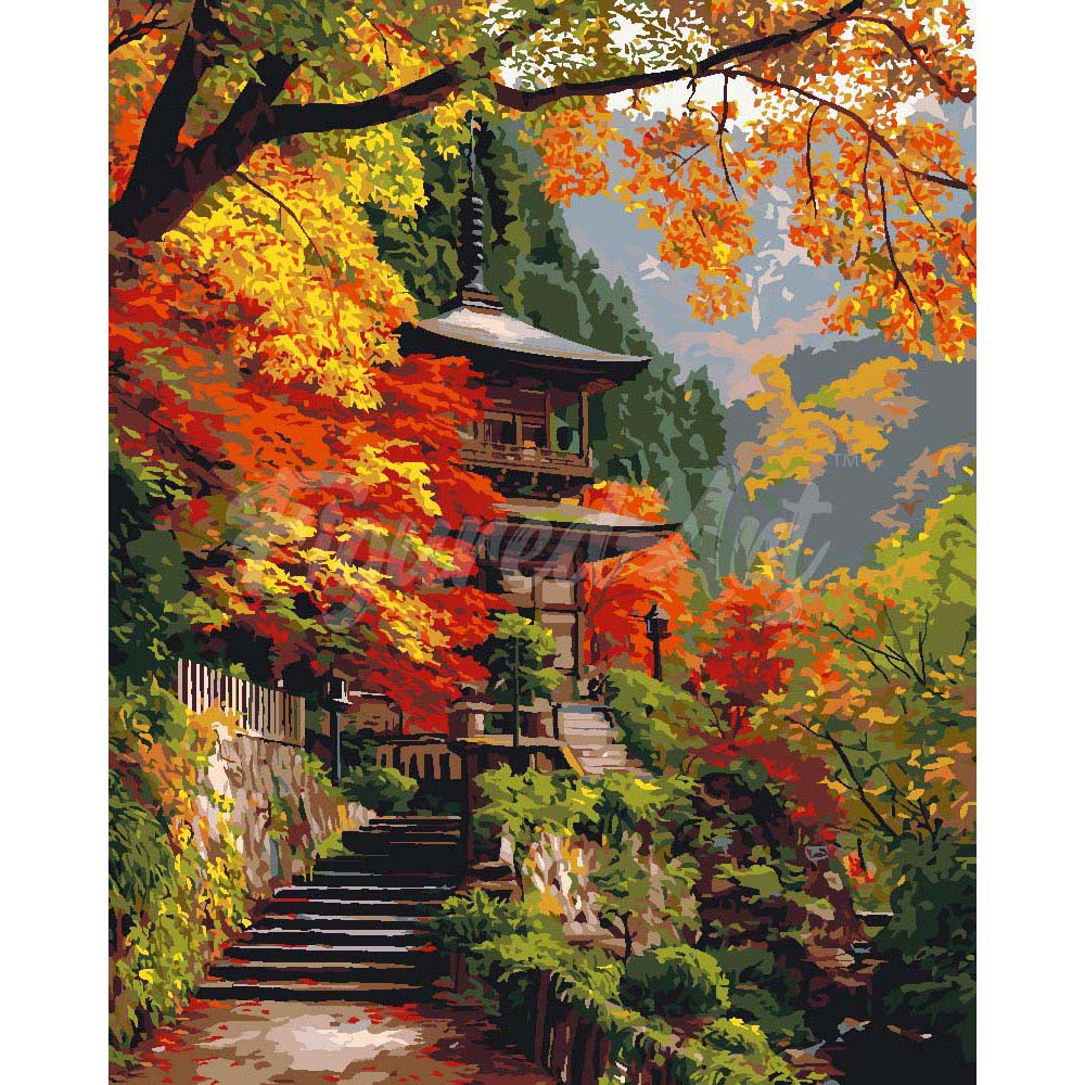 Paint by Numbers for adults - Japanese Pagoda in Fall – Figured'Art