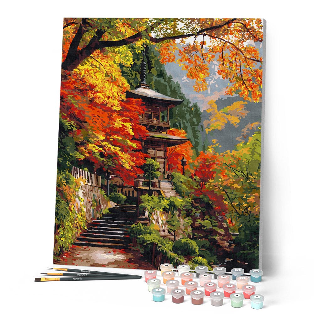 Paint by numbers kit Japanese Pagoda in Fall Figured'Art