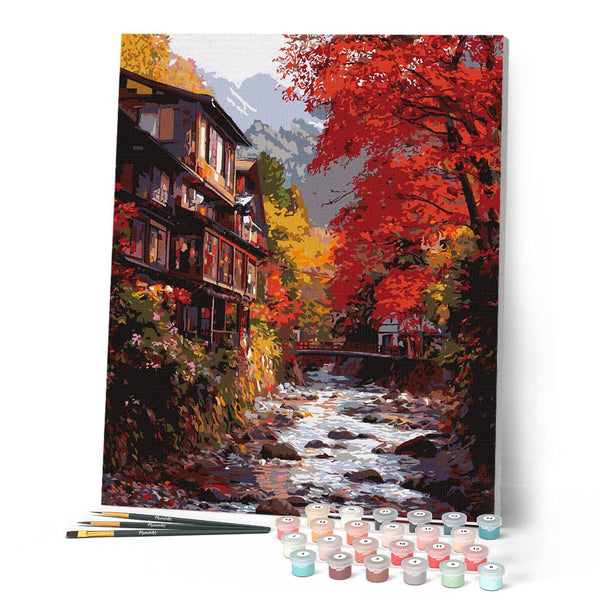Paint by numbers kit Fall Village in Nikko Japan Figured'Art