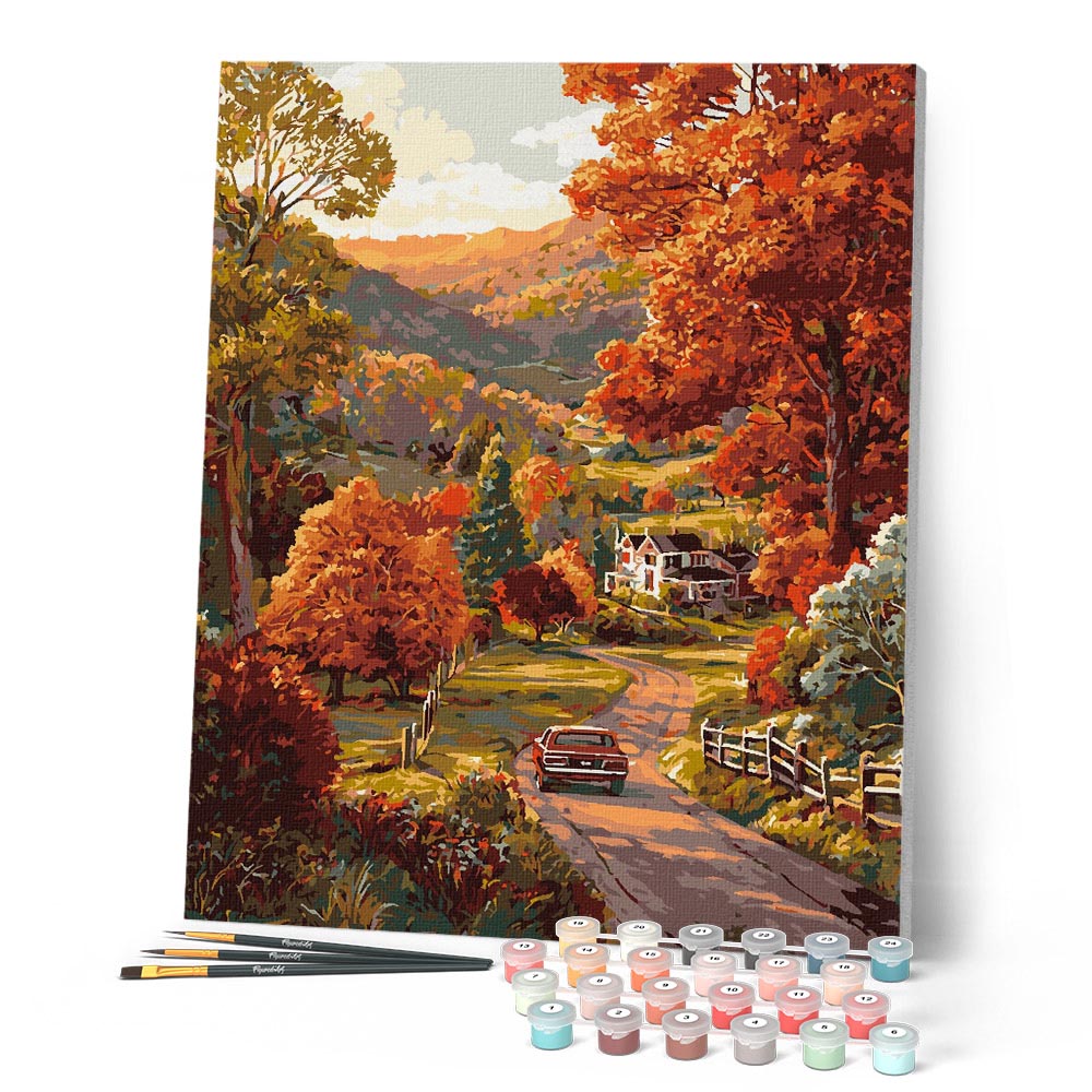 木版画『Beautiful day 』 Paint by Numbers for adults - Country Road in Fall – Figured'Art