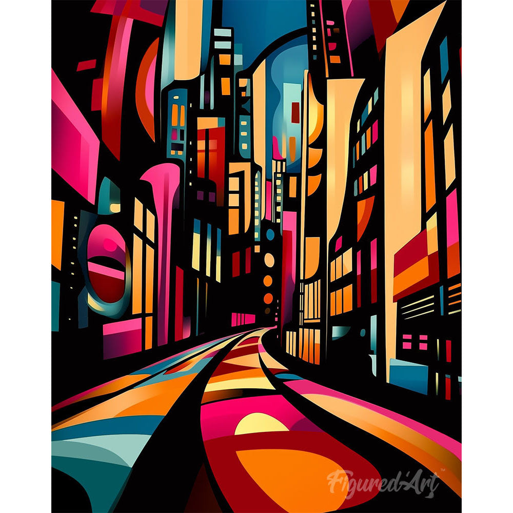 Paint by numbers kit Bold Abstract Night City Figured'Art